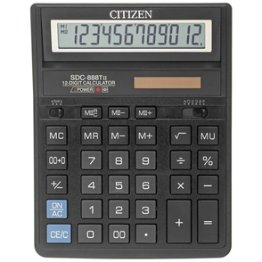 Калькулятор наст., SDC888TII, 12 раз., 00, 2-е пит(205х159х27мм) цвет корпуса черный