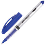 Ручка-роллер BRAUBERG "Control", СИНЯЯ, корпус серебристый, узел 0,5 мм, линия письма 0,3 мм, RP101
